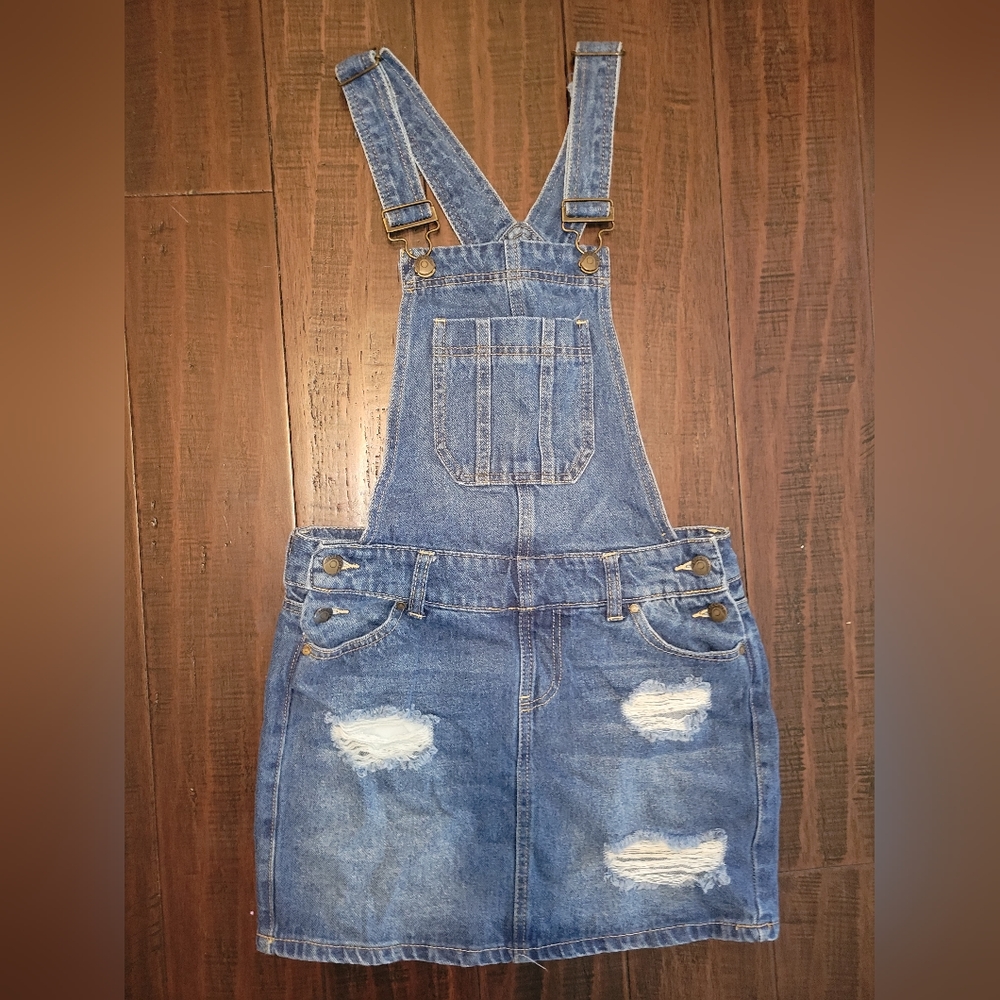 Blue Spice Distressed Overalls Jeans Dress sz 3 - Picture 1 of 7